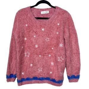 Dailo Pink Fuzzy Fur Star Print Sweater Approx Medium